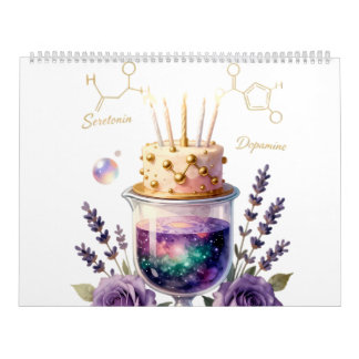 Chemistry Birthday Celebration Flask and Floral Ca Calendar