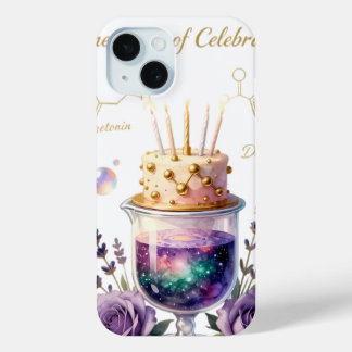 Chemistry Birthday Celebration Flask and Floral Ca iPhone 15 Case