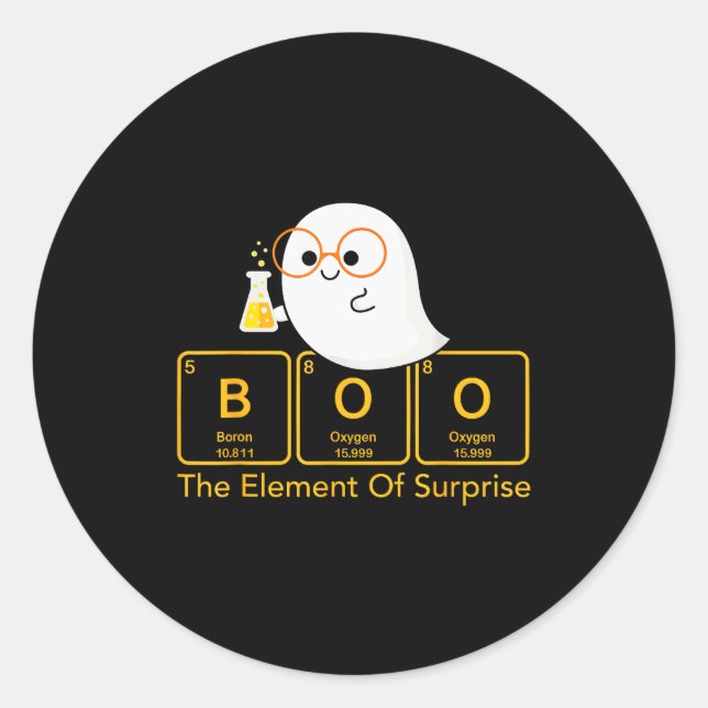 Chemistry Boo The Element Of Surprise Cute Chemist Classic Round Sticker (Front)