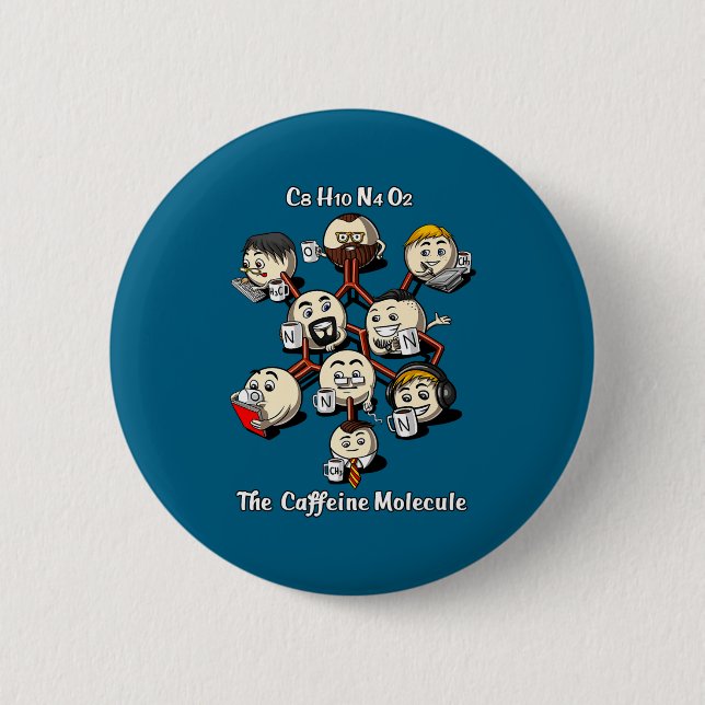 Chemistry Caffeine Molecule Funny Science Geek Cof 6 Cm Round Badge (Front)
