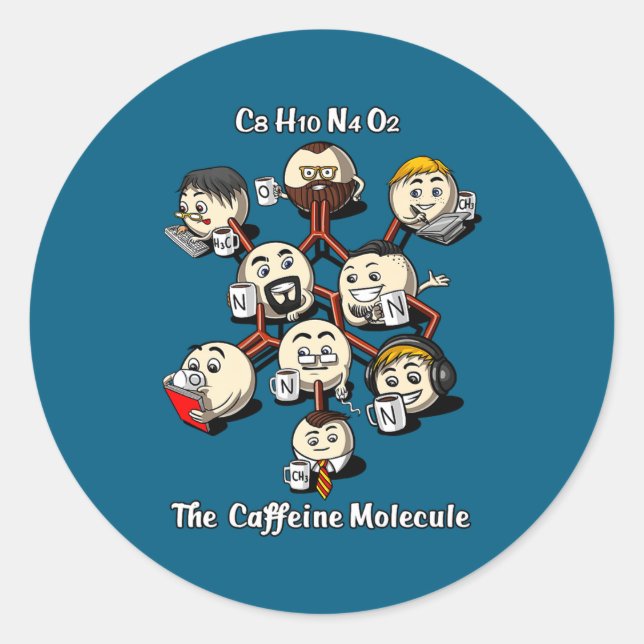 Chemistry Caffeine Molecule Funny Science Geek Cof Classic Round Sticker (Front)