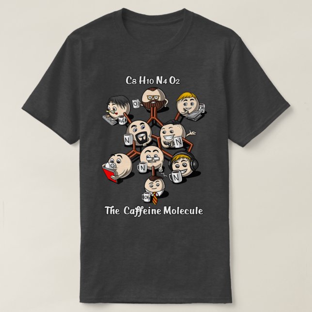 Chemistry Caffeine Molecule Funny Science Geek Cof T-Shirt (Design Front)