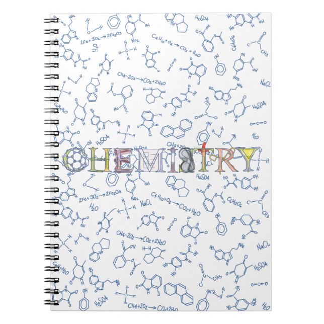 Chemistry diagram pattern and typography notebook (Front)