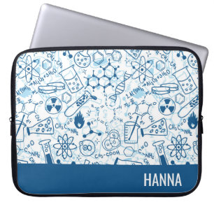Chemistry Doodle Pattern Personalised Name Laptop Sleeve