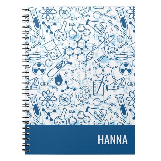 Chemistry Doodle Pattern Personalised Name Notebook (Front)