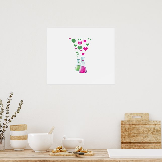 Chemistry Flask, Lab Glassware, Heart - Pink Green Poster (Kitchen)