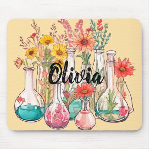 Chemistry Floral Beakers  Laboratory equipment Mouse Mat
