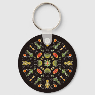 Chemistry Lab Science Botanical Pattern Key Ring