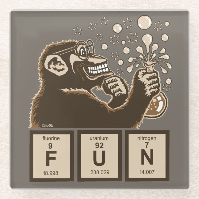 Chemistry monkey discovered fun glass coaster (Front)