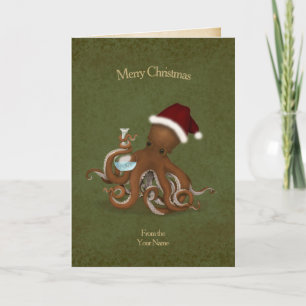Chemistry Octopus Vintage Parchment Christmas Card