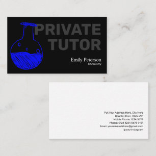 Chemistry Private Tutor Blue Flask Sketch Black Business Card