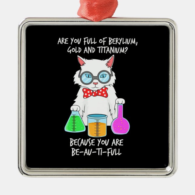 Chemistry Pun Student Loves Cat Metal Tree Decoration (Front)