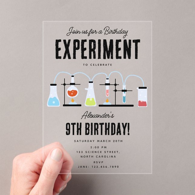 Chemistry Science Test Tubes Kids Birthday Party  Acrylic Invitations (Insitu (Handheld))