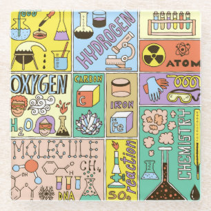 Chemistry Science Vintage Illustration Set Glass Coaster
