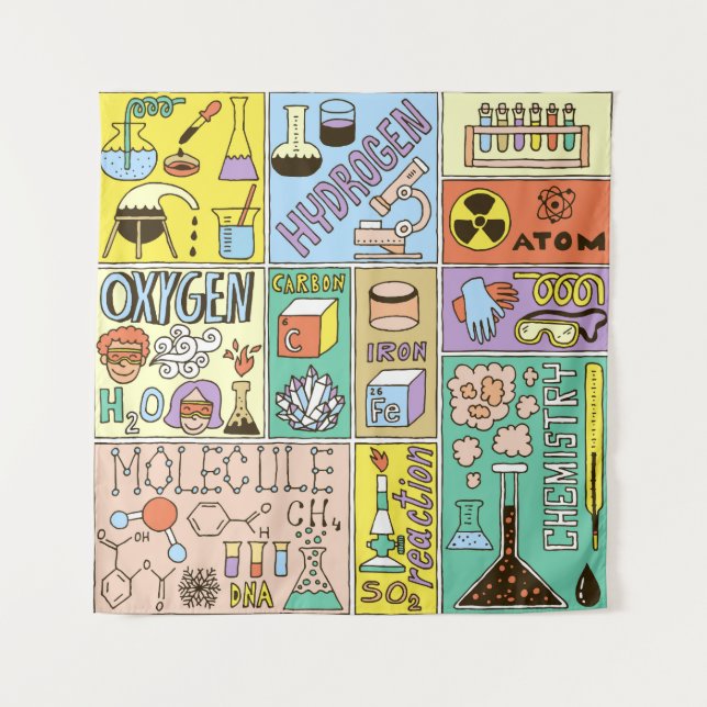 Chemistry Science Vintage Illustration Set Tapestry (Front)