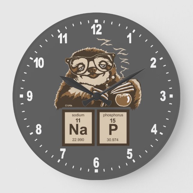 Chemistry sloth discovered nap large clock (Front)