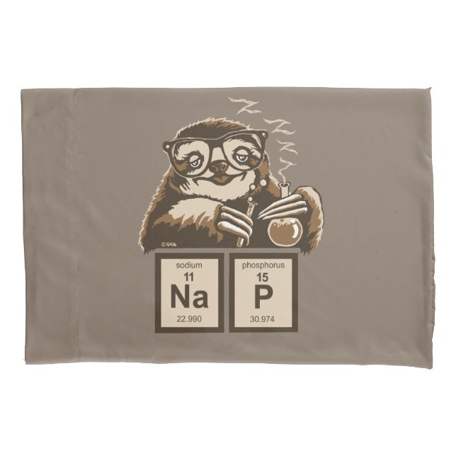 Chemistry sloth discovered nap pillowcase (Front-Left)