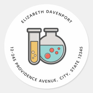 Chemistry Test Tube and Beaker Address Classic Round Sticker