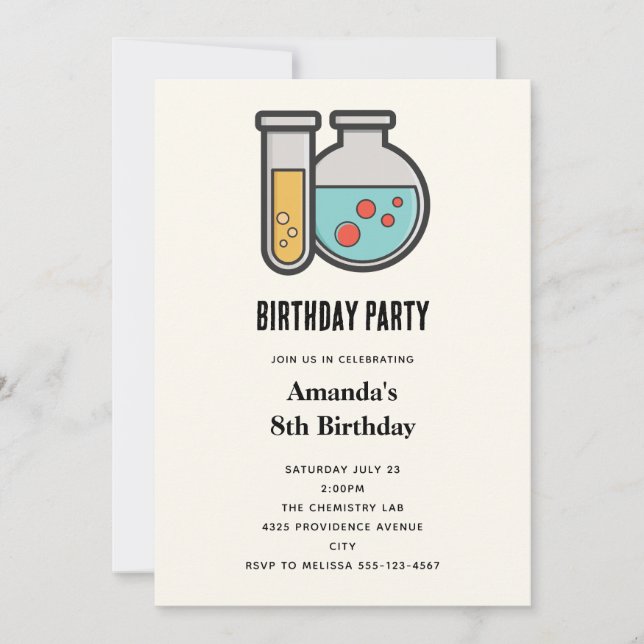 Chemistry Test Tube and Beaker Birthday Invitation (Front)