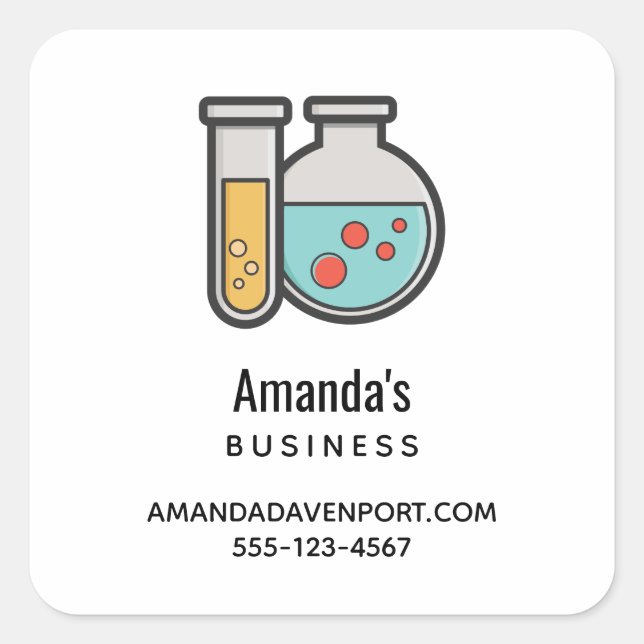 Chemistry Test Tube and Beaker Business Square Sticker (Front)