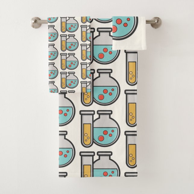 Chemistry Test Tube and Beaker Pattern Bath Towel Set (Insitu)