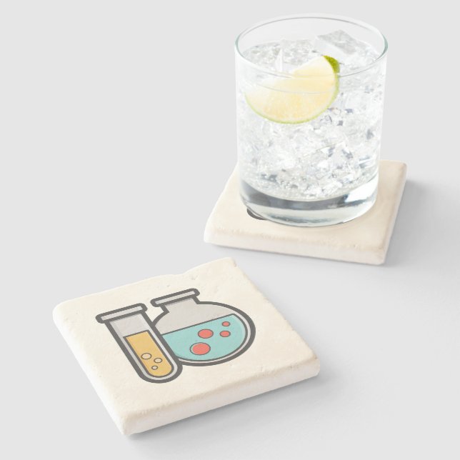 Chemistry Test Tube and Beaker Stone Coaster (Side)