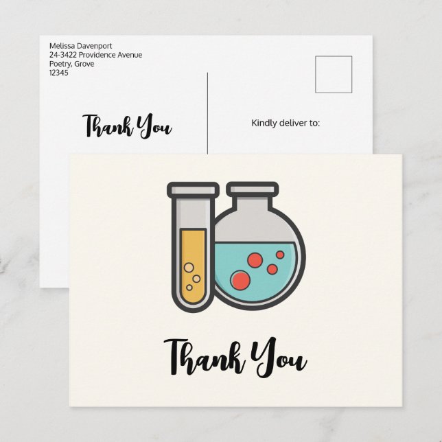 Chemistry Test Tube and Beaker Thank You Postcard (Front/Back)