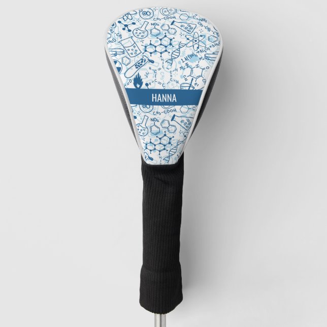 Chemistry Themed Doodle Pattern Personalised Name Golf Head Cover (Front)