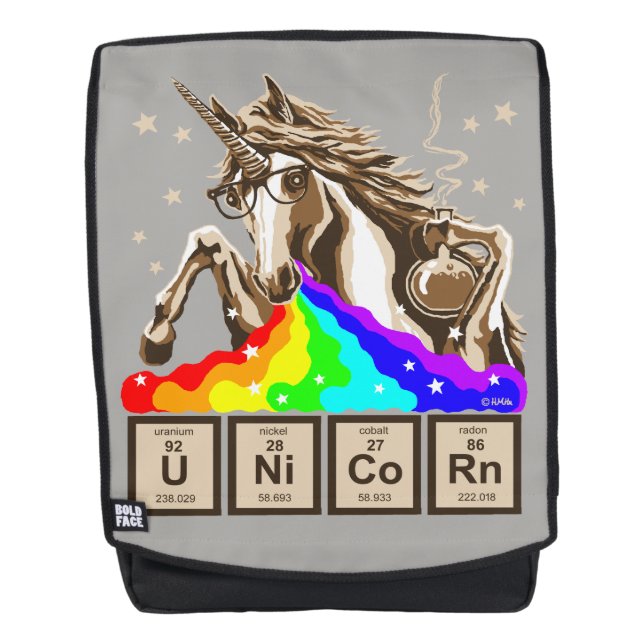 Chemistry unicorn pukes rainbow backpack (Front)