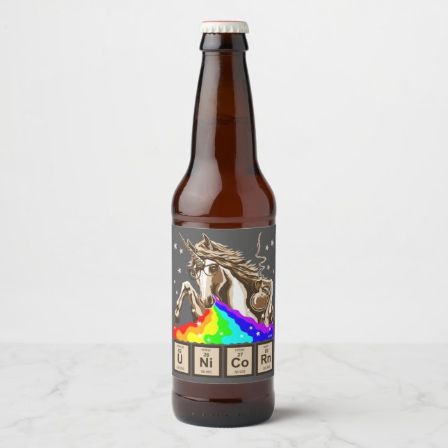 Chemistry unicorn pukes rainbow beer bottle label (Front)