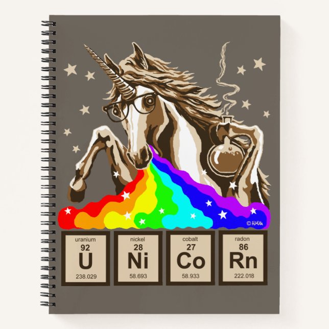 Chemistry unicorn pukes rainbow notebook (Front)