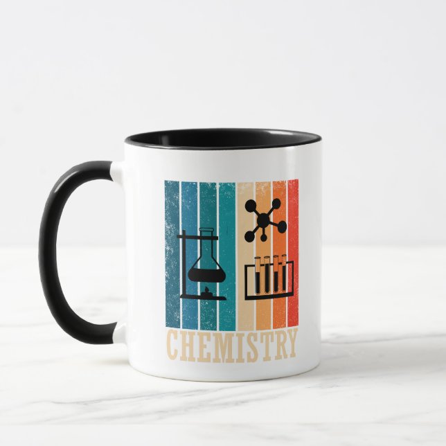 Chemistry vintage sunset retro stripes pattern mug (Left)