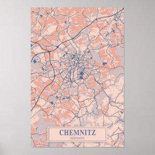 Chemnitz Germany Breezy City Map Travel Poster