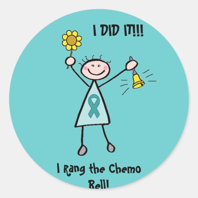 Chemo Bell - Uterine Cancer Teal Ribbon Classic Round Sticker (Front)