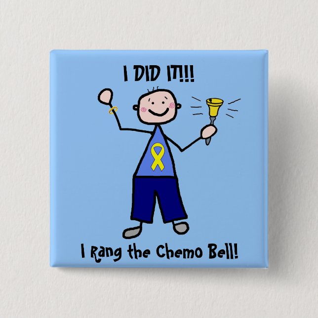 Chemo Bell - Yellow Ribbon Testicular Cancer 15 Cm Square Badge (Front)