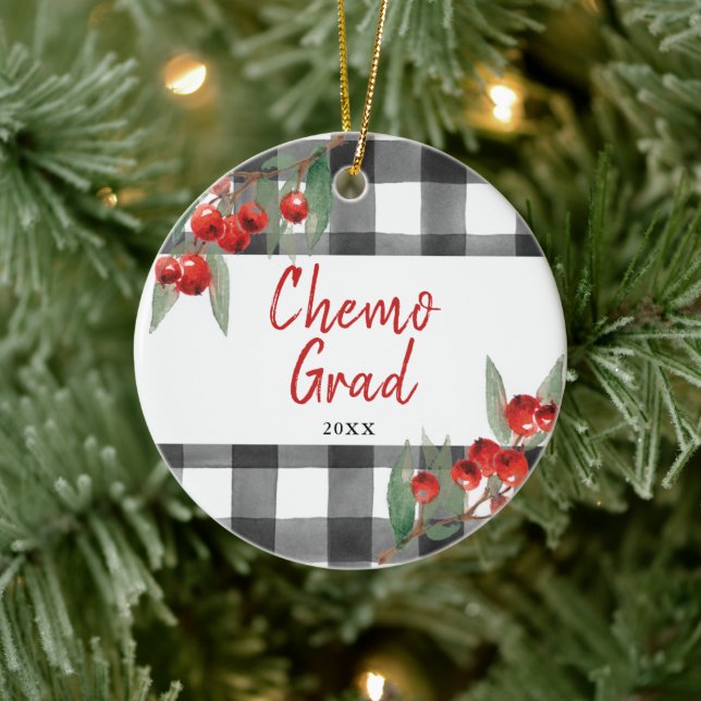 Chemo Graduate Plaid Personalised Cancer Survivor Ceramic Tree Decoration (Tree)
