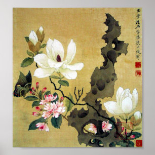Chen Hongshou Magnolia and Erect Rock Poster