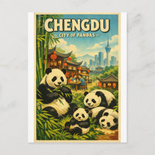 Chengdu, China, in a classic retro Postcard
