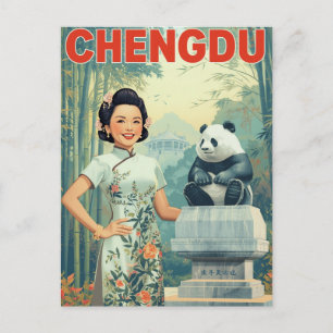 Chengdu China Panda Statue Vintage Travel Postcard