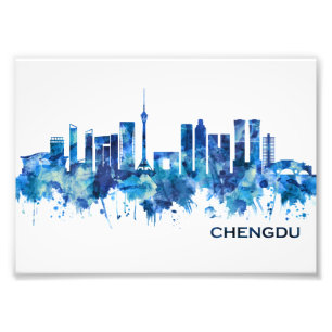 Chengdu China Skyline Blue Photo Print