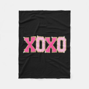 Chenille Patch Sparkling Xoxo Valentines Day Heart Fleece Blanket