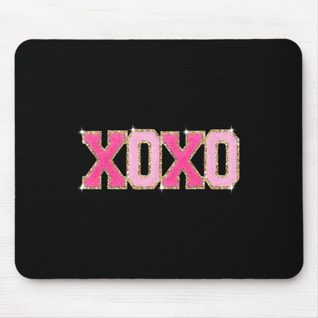Chenille Patch Sparkling Xoxo Valentines Day Heart Mouse Mat (Front)