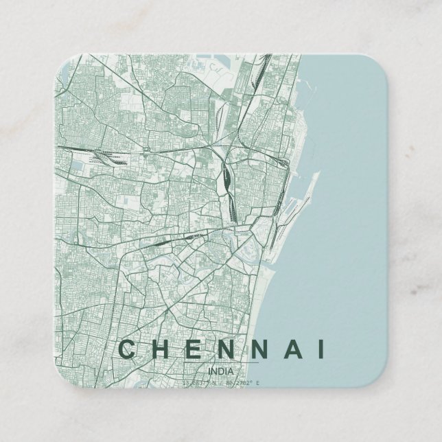 Chennai India City Map & Custom Text Square Business Card (Front)