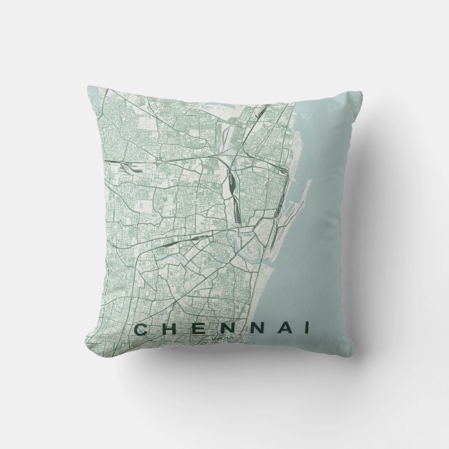 Chennai India City Map Minimal Design Cushion (Front)