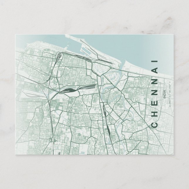 Chennai India City Map Minimal Design Postcard (Front)