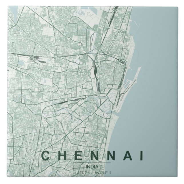 Chennai India City Map Minimal Design Tile (Front)