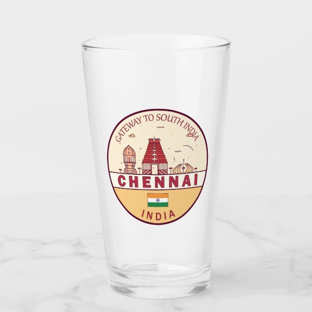 Chennai India City Skyline Emblem Glass (Front)