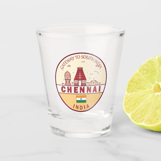 Chennai India City Skyline Emblem Shot Glass (Front)