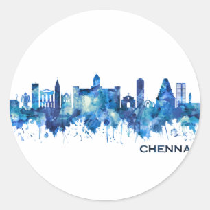 Chennai Tamil Nadu Skyline Blue Classic Round Sticker