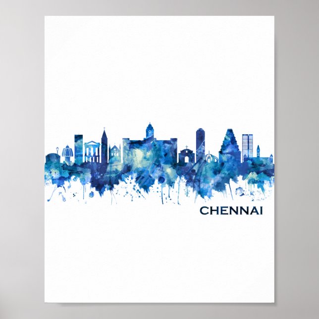 Chennai Tamil Nadu Skyline Blue Poster (Front)